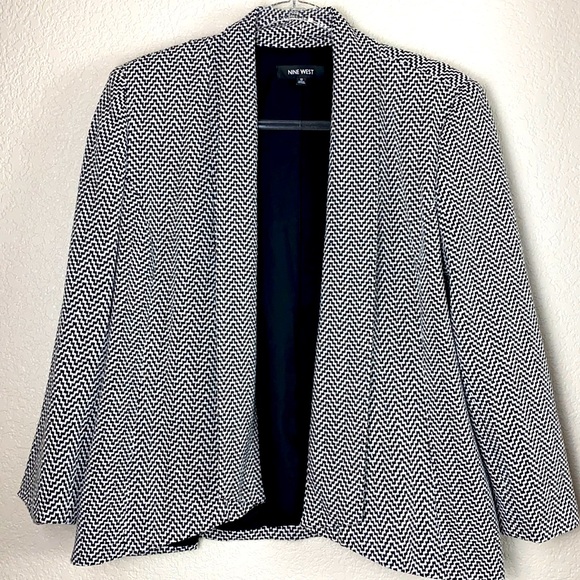 Nine West Swing Blazer Patterned Black White 12